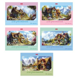 Альбом А4 24л скоба "Живописные домики" пл. 100 гр/м, 5диз.в блоке*