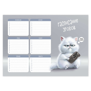Расписание уроков А4 "Сердитый кот" выб. УФ-лак, 235гр/м2