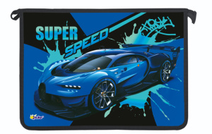 Папка д/тетрад. А4 (340*240*45) молния сверху, пластик "Синее авто" диз. с двух сторон