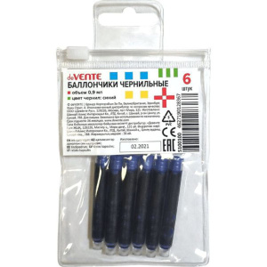 Картридж deVENTE для перьевой ручки син., 6шт.