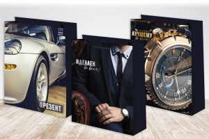 Пакет подар. бумажн. 12*15*16см, 157гр/м Микс мужской