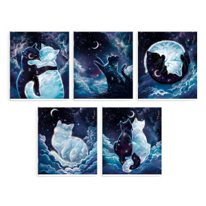 Тетрадь А5  96л кл. Феникс+ "Ночные коты" выб.твин-лак, 5диз.в блоке, бел.100%