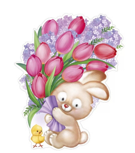 Плакат фигурный 20*30см "Заяц и цыпленок с букетом"