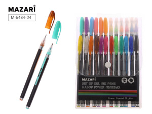 Набор гелевых ручек MAZARI 24 цв. с блёстками аромат.чернила, цв.корпус, 0,8мм