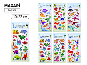 Наклейки декоративные 10*22см  "Динозавры" 6 диз.