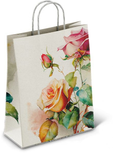 Пакет подар. бумажн. 25*22*12 см, 100 гр/м2  Розы, крученые ручки