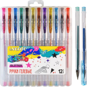 Набор гелевых ручек deVENTE 12цв. "Cosmo Glitter"  1мм, в пласт.кор., держатель