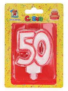 Свеча-цифра "Даты. 50" красная