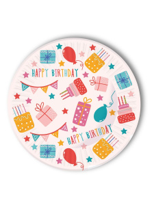 Тарелка бум. 18 см, 6 шт "С днём рождения"