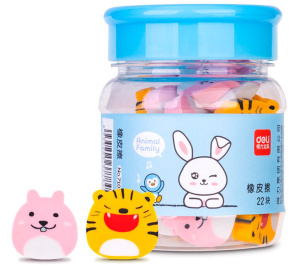 Ластик Deli. Звери , ассорти, туба