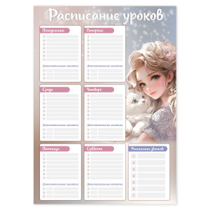 Расписание уроков А3 "Блондинка с котенком" выб. УФ-лак, 235гр/м2
