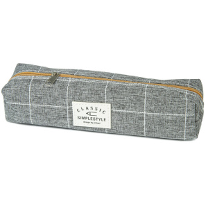 Пенал-косметичка (200*50*40) молния, ткань, "Строгая клетка" серый