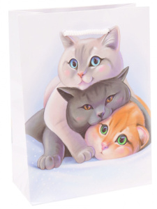 Пакет подар. бумажн. 26*32*8см, 128гр/м, Три пушистых друга