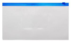 Конверт на молнии А6 0,15мм, карман д/визитки, синяя молния