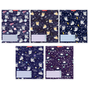 Тетрадь А5 12л кл. Полиграф Принт "КосмоКоты" ВД лак, белизна 100%