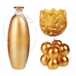 Набор подарочный 17*25см свеча фигурная 1 шт, бутылочка - 1шт, подсвечник гипс -1шт, золото