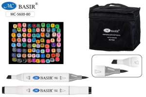 Набор маркеров для скетчинга  80цв. кистевидн. BASIR, двусторон., 1,0-7,0мм