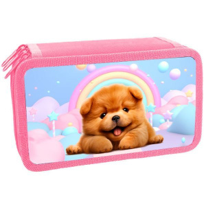 Пенал 3 отд. (190*110*63) молния, ткань "Рыжий щенок"