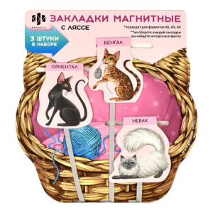 Набор закладок-ляссе магнитных 3шт. 45*48мм,40*48мм "Коты" софт-тач