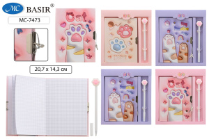 Записная книжка с замочком А5  48л. "Лапки" клетка + гелев.ручка