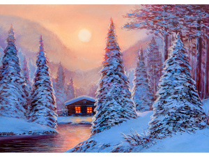 Живопись по номерам с акрилом 30*40см "Высокие ели"