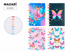 Блокнот А5 пласт.обл., на кольцах  80л "Бабочки" кл., 4 диз.