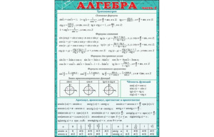 Карточка-шпаргалка.  "Алгебра  часть 2" 144*206мм