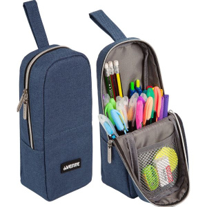 Пенал-косметичка (210*90*60) молния,ткань "Private",с аппликацией, вертикальный,темно-синий,на 60пр.