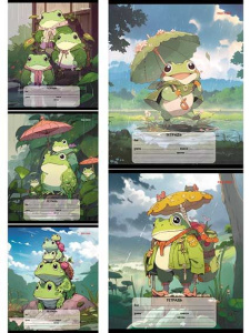 Тетрадь А5 12л кл. Проф-Пресс "Лягушки в стиле аниме" 5 диз.в спайке, белизна 100%