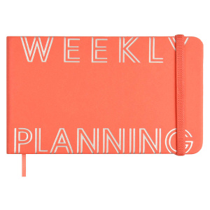Еженедельник недат. А6  80л., тв.пер., кожзам "Виннер коралловый" тиснен., ляссе, резинка