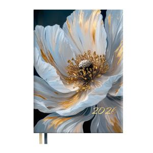 Ежедневник дат. 2026г А6 176л., кожзам, мягк.пер. "Белый мак" тисн.фольгой, ляссе