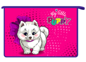 Папка для тетрадей  А4 молния  сверху   Белый щенок, пластик, диз.с двух сторон (340*240*45)