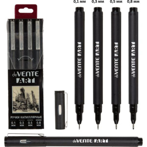 Набор капиллярных ручек "deVENTE. Art" 4шт., d=0,1, 0,3, 0,5, 0,8 мм, черные