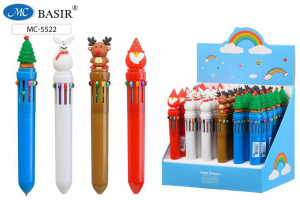 Ручка шар. многоцв. 10-ти цветная, "Новогодние" 0,7мм, прорезин.наконечник