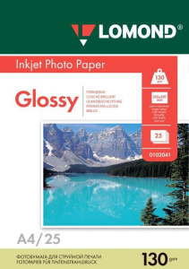 Фотобумага INK JET LOMOND А4 130г, 25л, глянцевая, односторонняя