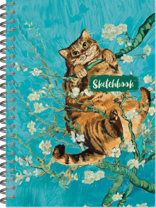 Скетчбук А5  60л., гребень, 100гр/м2  "Кот и цветущий миндаль. Ван Гог" софт-тач