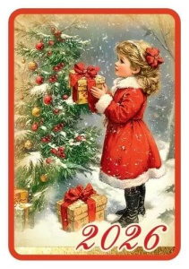 Календарь карманный на 2026 год "Ретро" девочка с подарками