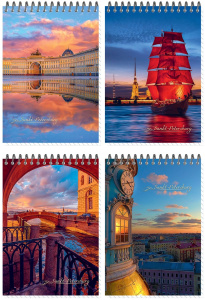 Блокнот А6  60л гребень "Атмосферный Питер" клетка, УФ-лак