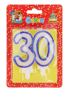 Свеча-цифра "Даты. 30" синяя