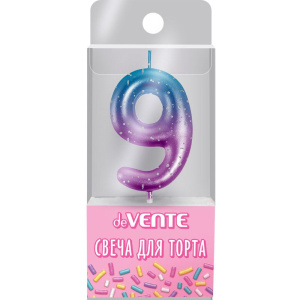 Свеча-цифра "9" Degrade  6 см, метал.цвет+напыление серебрян.точками