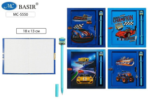 Записная книжка с замочком "Машины" 18*13см, 48л., ручка, в подар.упак.