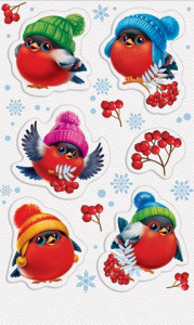 Наклейки новогодние "Снегири" 16*10см