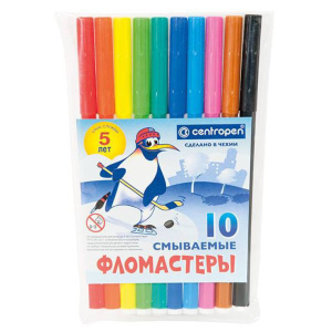 Фломастеры  10цв "Centropen. Пингвины", мягк.блистер европодвес
