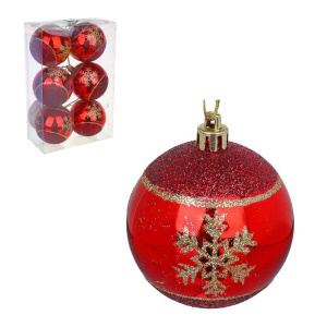 Набор елочных шаров 6 см, 6 шт., красный с золотом, пластик