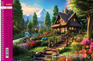 Альбом А4 40л гребень "Живописные уголки" пл. 100 гр/м, тисн., перфорация, 4диз.в блоке