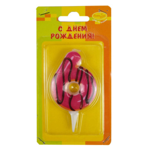 Свеча-цифра "6" Пончик, 6см.