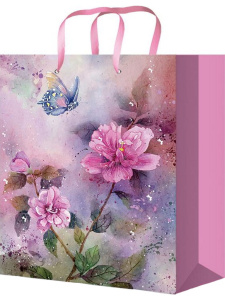 Пакет подар. бумажн. 14*11*6,5см, 128гр/м, Розовые цветы