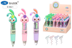 Ручка шар. многоцв. 4-х цветная, мини "Зайка" 0,5мм