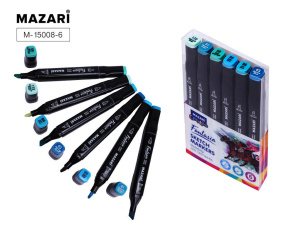 Набор маркеров для скетчинга   6цв. FANTASIA. Marine blue colors, двусторон., 3,0-6,2мм