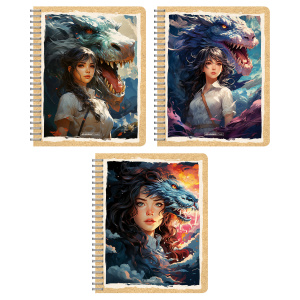 Тетрадь А5  96л кл. гребень Полиграф Принт "Девушка и дракон" крафт, белизна 100%
